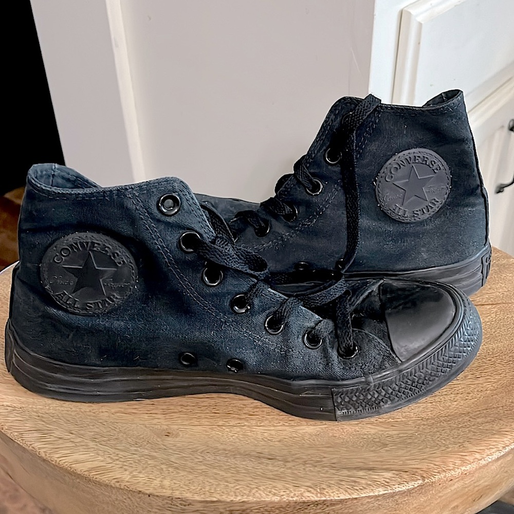 Not For Sale xxx Worn, Black on Black Canvas Converse Chuck Taylors High Tops